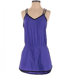 Lululemon Sweaty Or Not Runsie Romper Size 6 Iris Flower Purple / Black